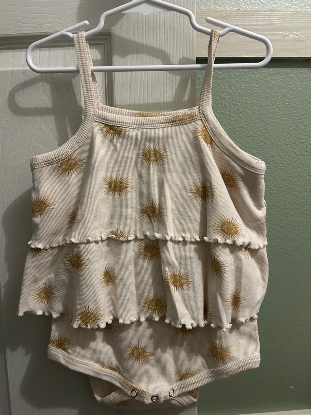 kate quinn Cream Tank Bodysuit with Gold Sunburst Print
